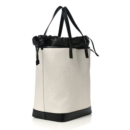 Saint Laurent Canvas Calfskin Teddy Drawstring Shopping Tote White Black 3 of 12