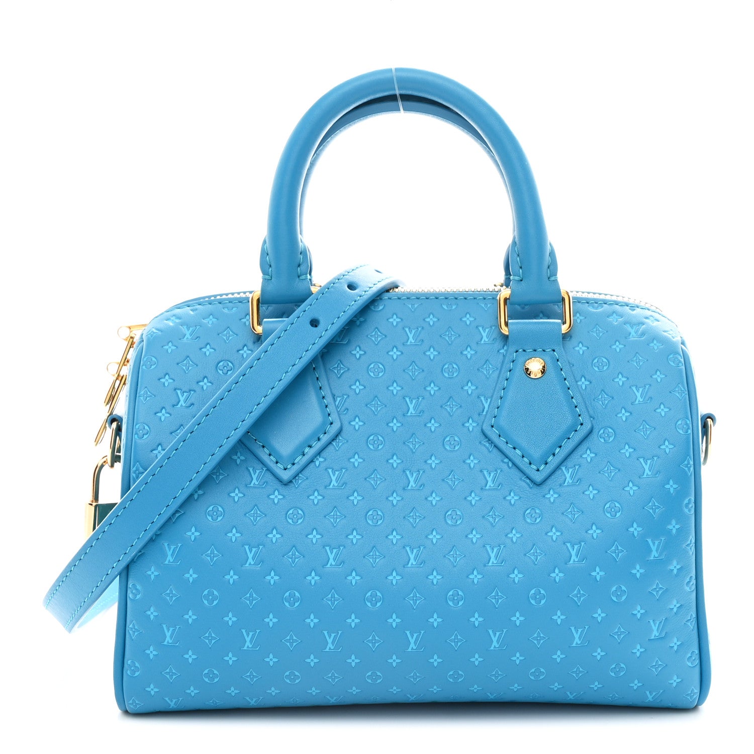 Louis Vuitton Calfskin Nanogram Embossed Speedy Bandouliere 20 Blue 1 of 10