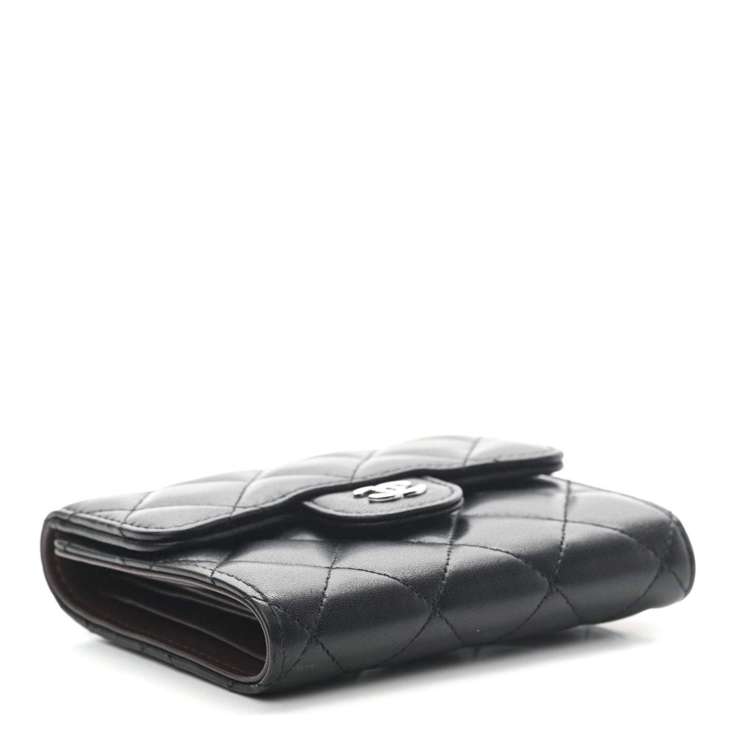 Lambskin Quilted Compact Flap Wallet Black