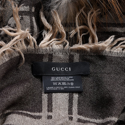 Gucci Wool Silk Fox Fur Monogram Shawl Scarf Brown 3 of 3