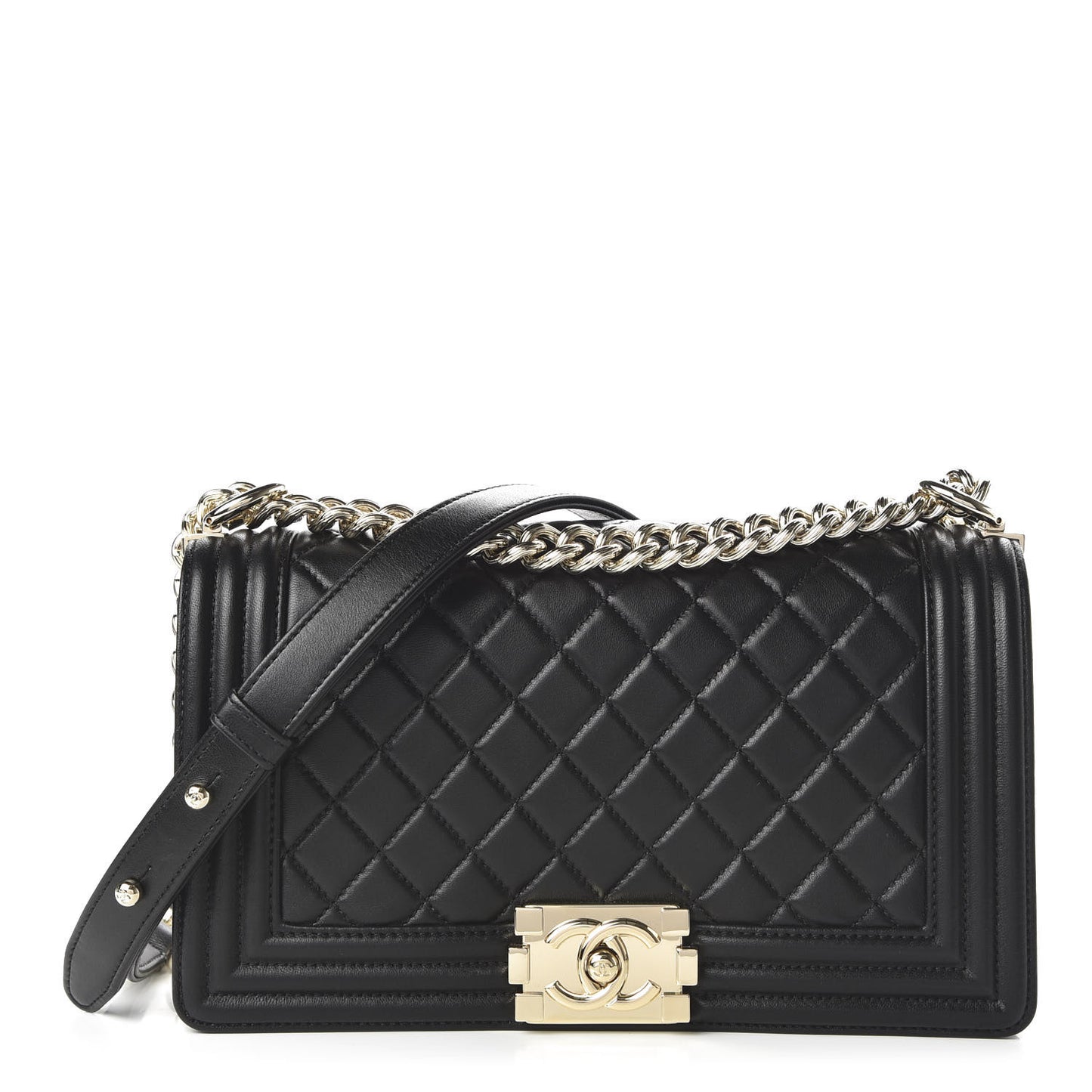 Lambskin Quilted Medium Boy Flap Black