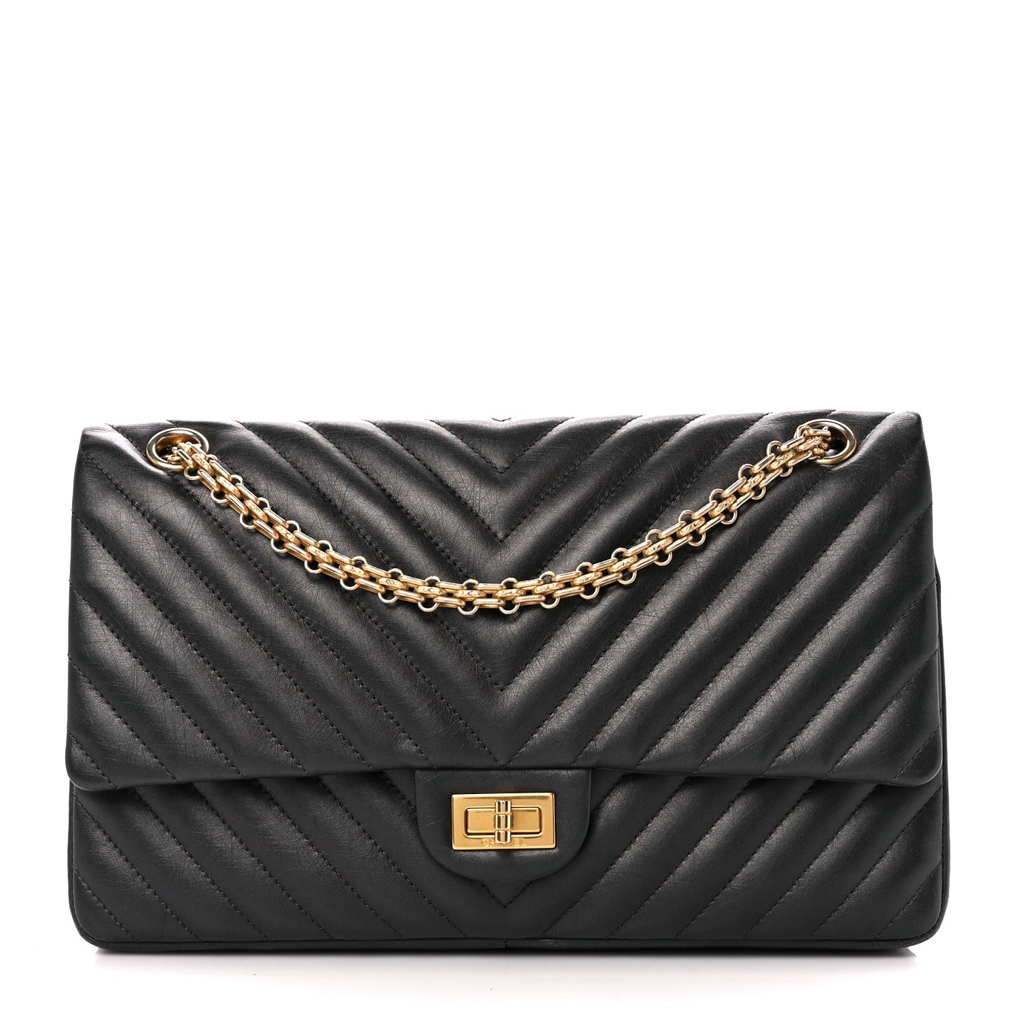 Aged Calfskin Chevron Quilted 2.55 Reissue 226 Flap Black