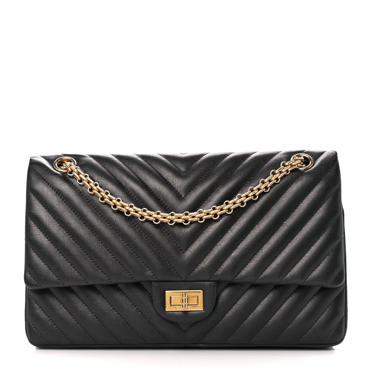 Chanel Aged Calfskin Chevron Quilted 2.55 Reissue 226 Flap Black 1 of 11
