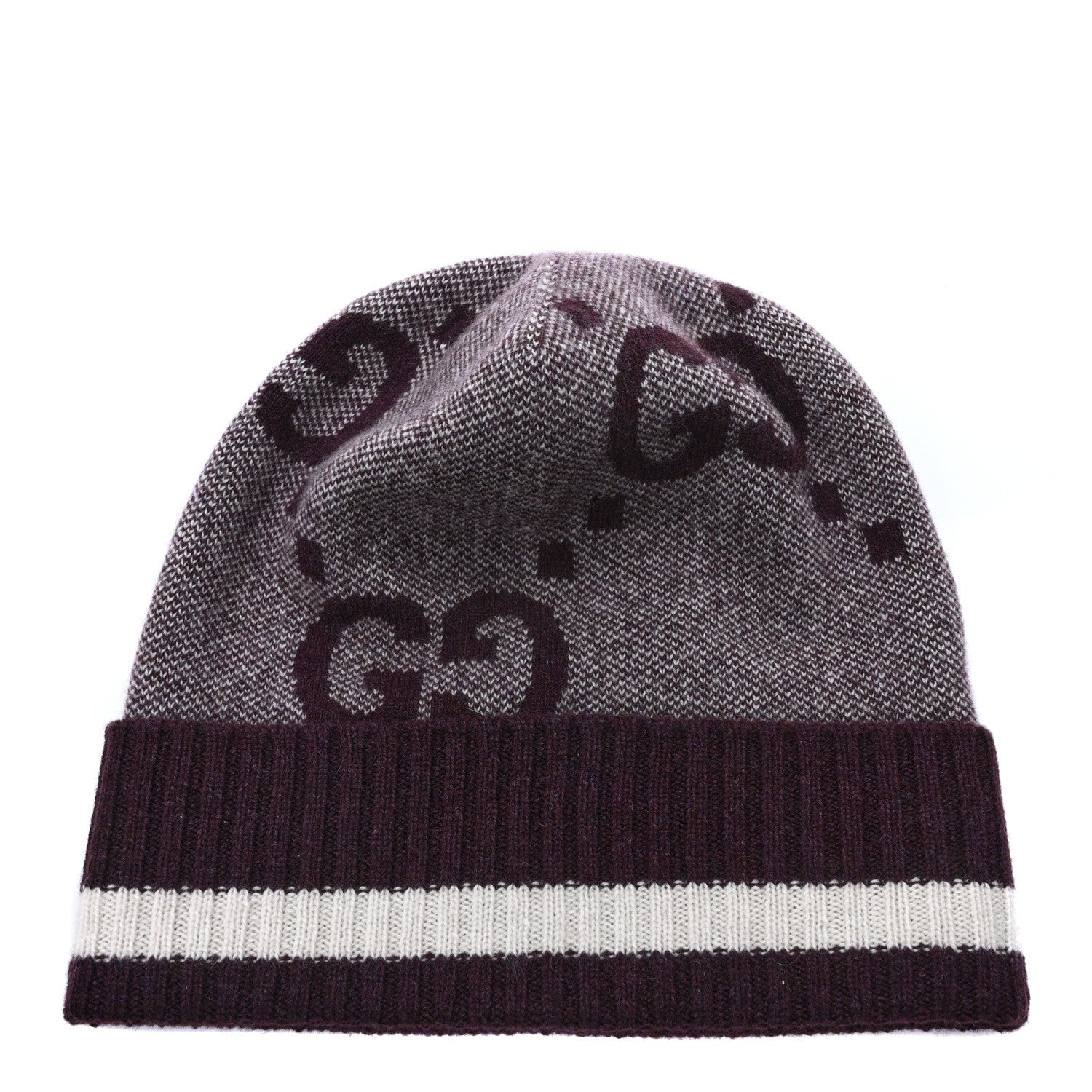 Gucci Cashmere Jacquard Monogram Jumbo GG Canvy Hat Beanie Hat M Lipstick Rose Ivory 1 of 5