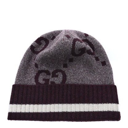 Gucci Cashmere Jacquard Monogram Jumbo GG Canvy Hat Beanie Hat M Lipstick Rose Ivory 1 of 5