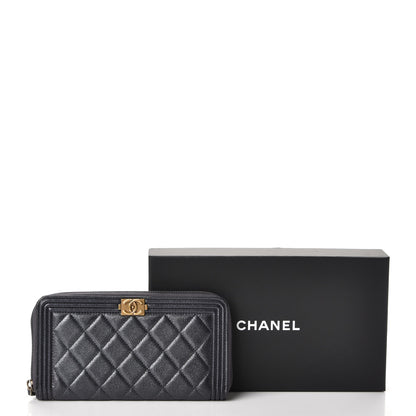 Chanel Iridescent Goatskin Quilted Boy Zip Around Wallet Charcoal 10 of 10