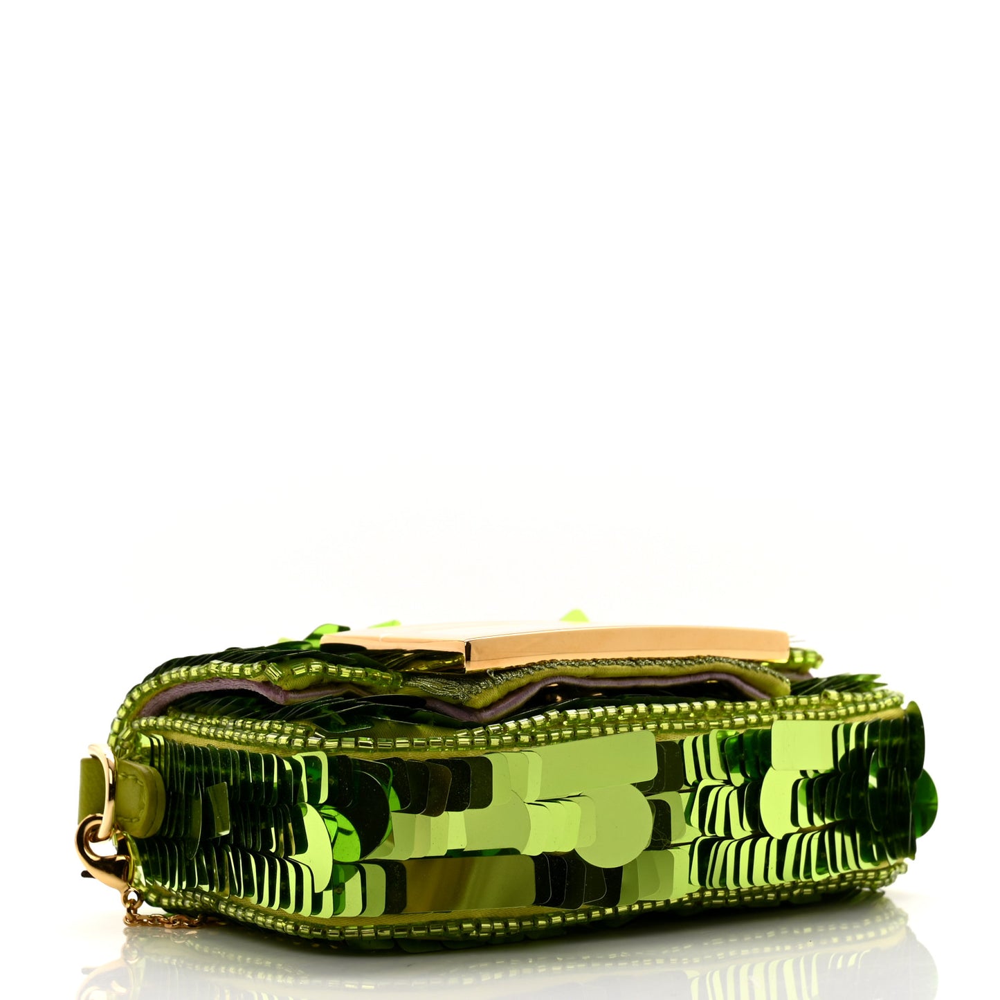 Sequin Paillettes Shiny Nappa Sex and the City Nano Maxi Buckle Baguette Charm Wasabi