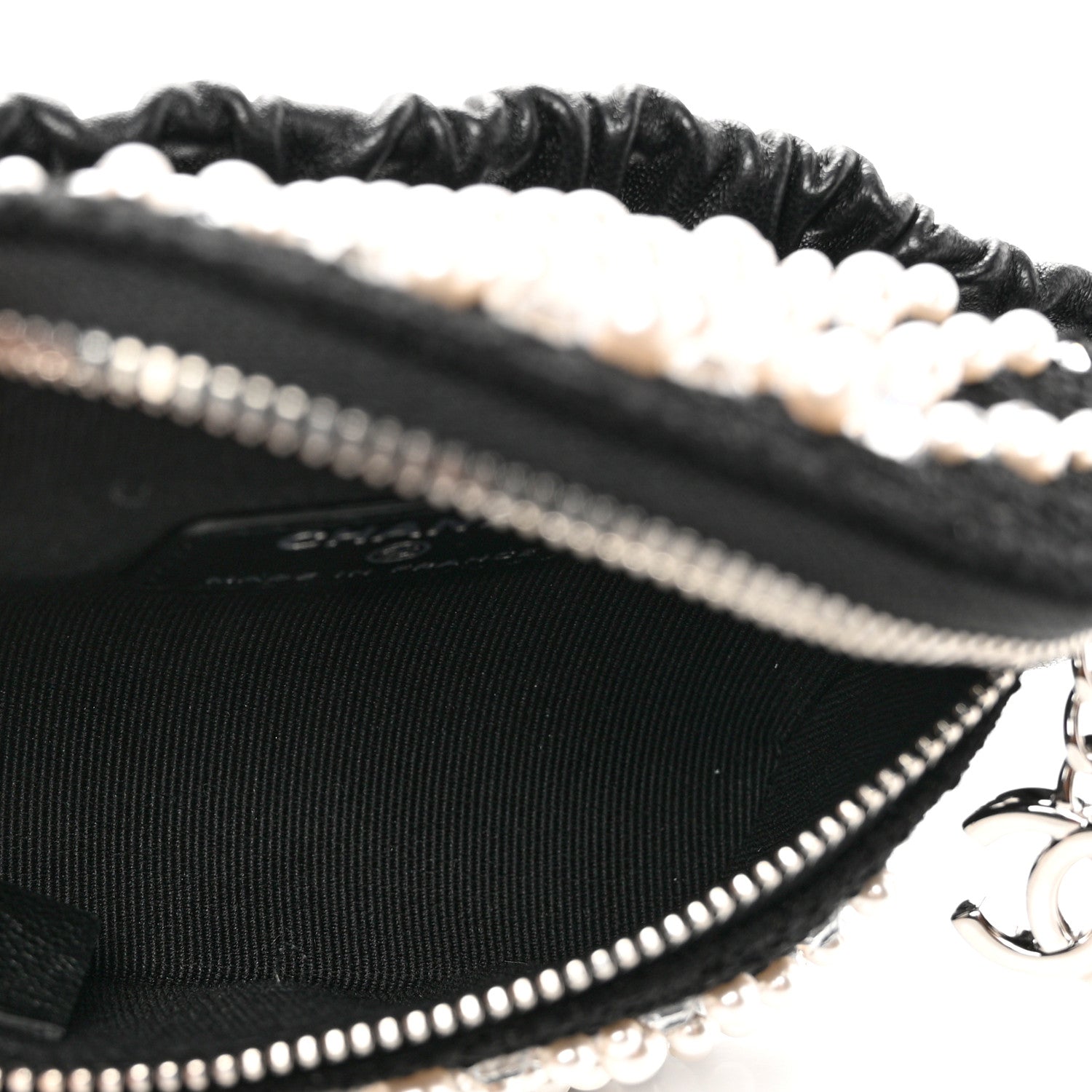 Chanel Tweed Pearl Lambskin Quilted Arm Coin Purse Black 5 of 8
