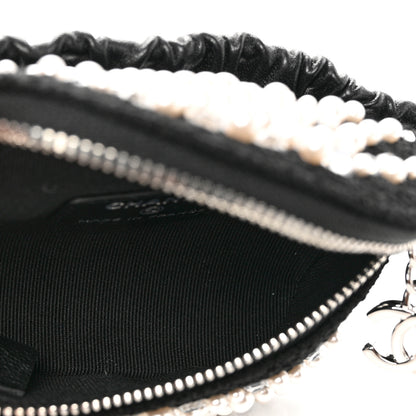 Chanel Tweed Pearl Lambskin Quilted Arm Coin Purse Black 5 of 8