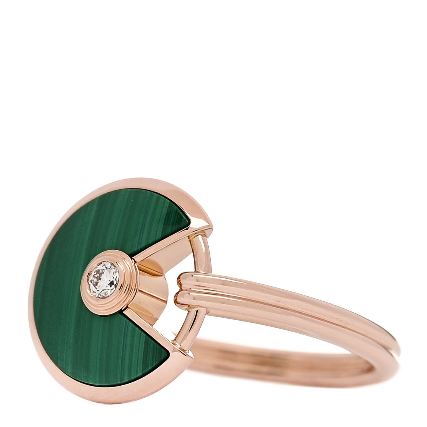 18K Pink Gold Diamond Malachite XS Amulette de Cartier Ring 49 5