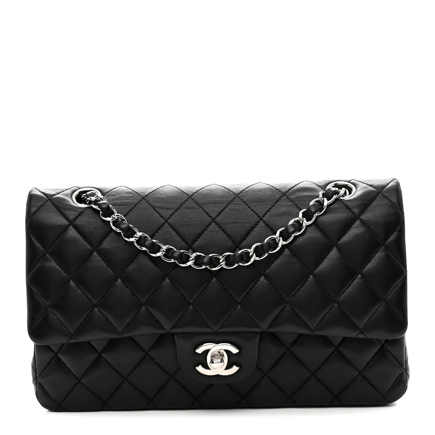 Lambskin Quilted Medium Double Flap Black