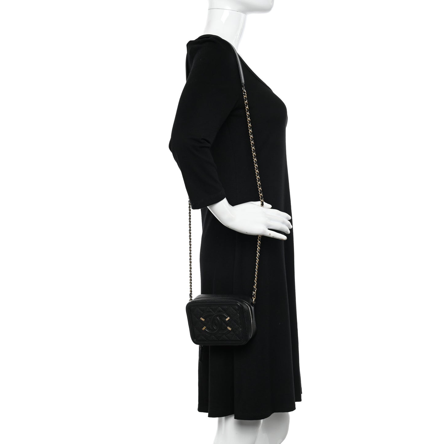 Caviar Quilted CC Filigree Vanity Clutch With Chain Black