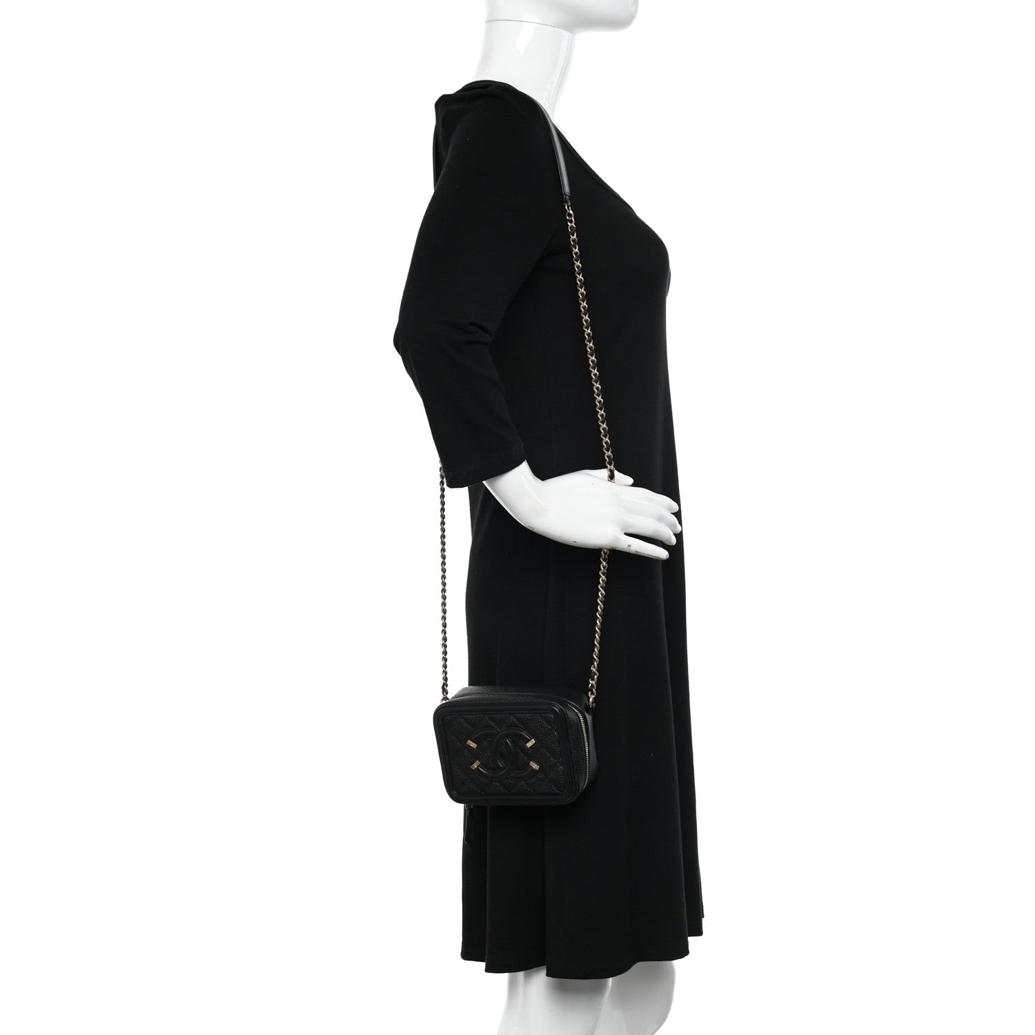 Chanel Caviar Quilted CC Filigree Vanity Clutch With Chain Black 2 of 12