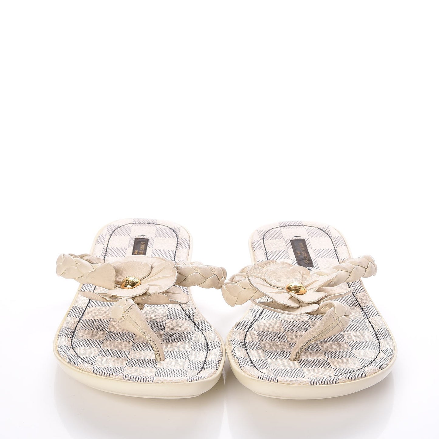 Damier Azur Flower Thong Sandals 39 White