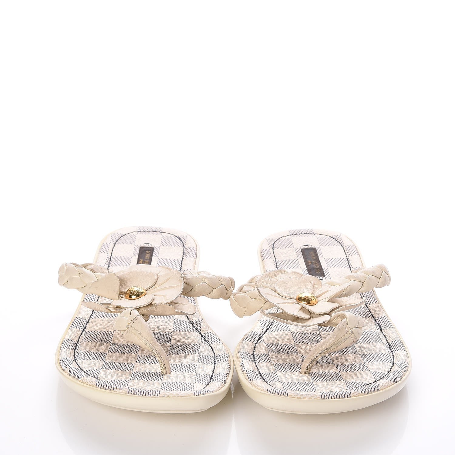 Louis Vuitton Damier Azur Flower Thong Sandals 39 White 2 of 11