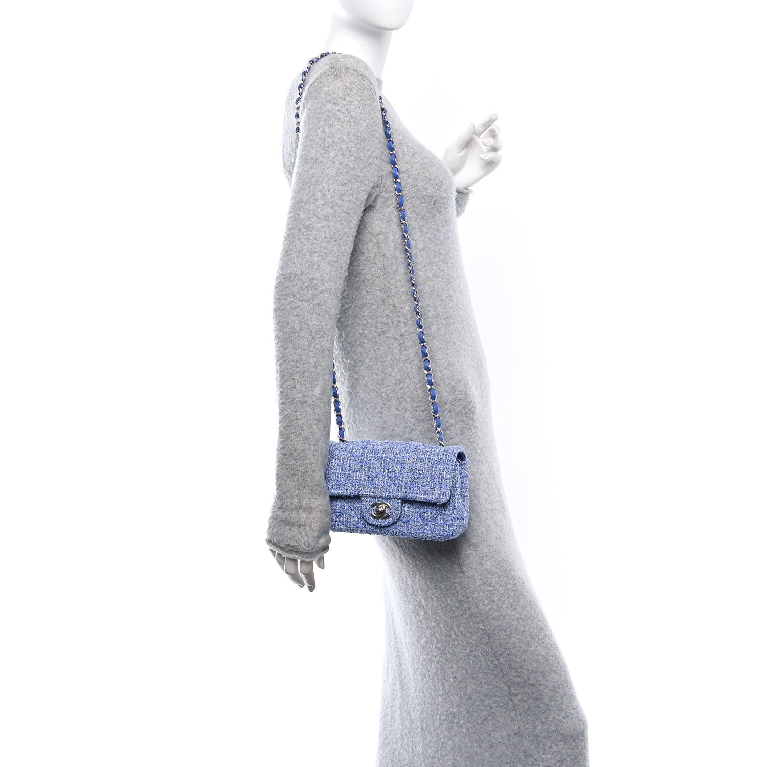 Chanel Tweed Quilted Mini Rectangular Flap Blue White 2 of 11