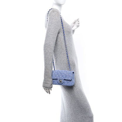 Chanel Tweed Quilted Mini Rectangular Flap Blue White 2 of 11