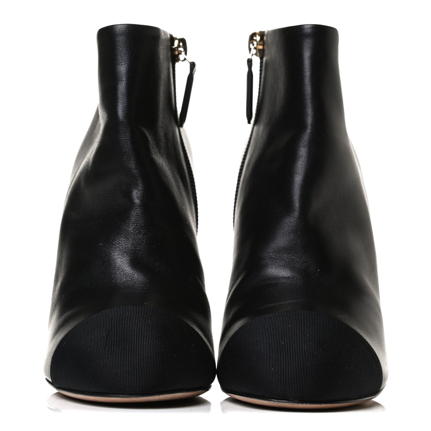 Lambskin Grossgrain Pearl Cap Toe Boots 35 Black