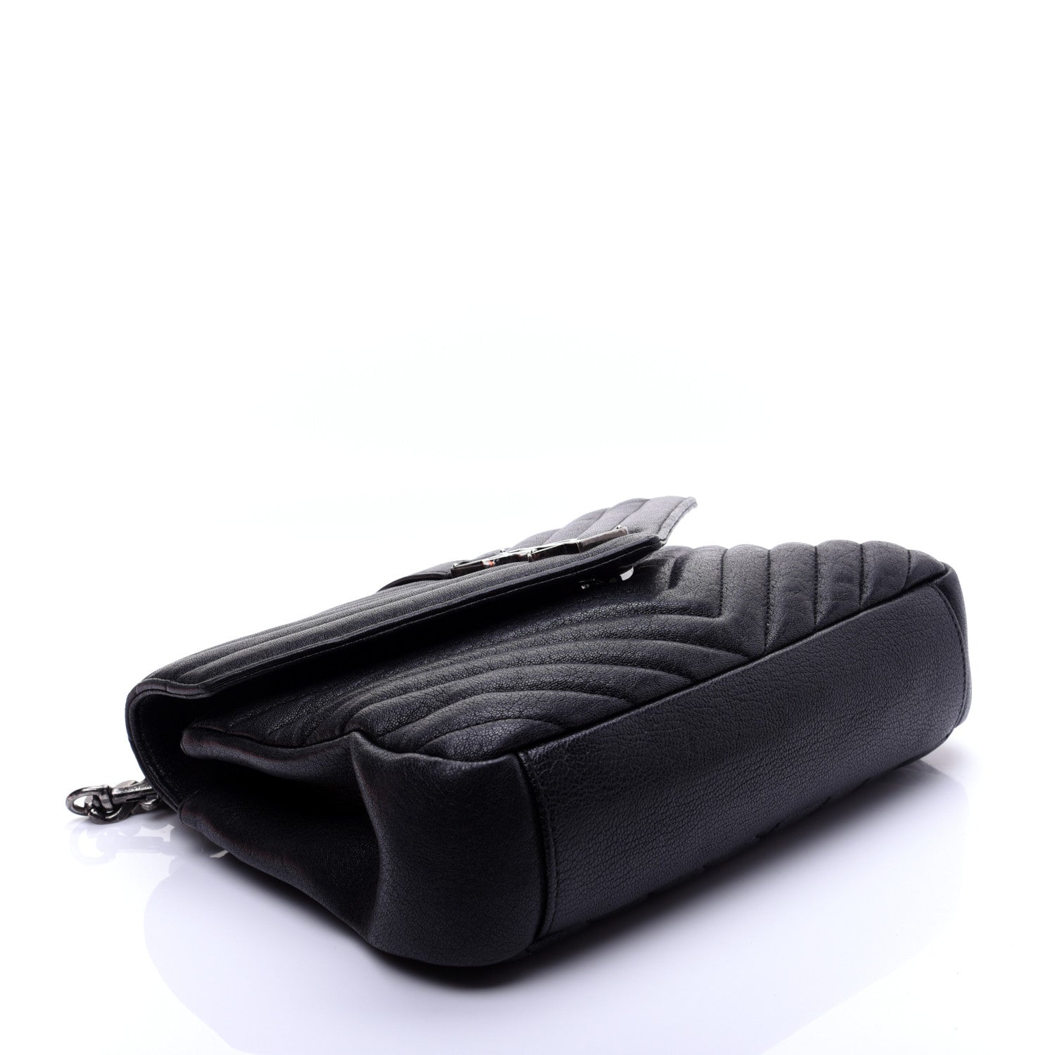 Saint Laurent Sheepskin Matelasse Chevron Monogram Medium College Bag Black 4 of 11