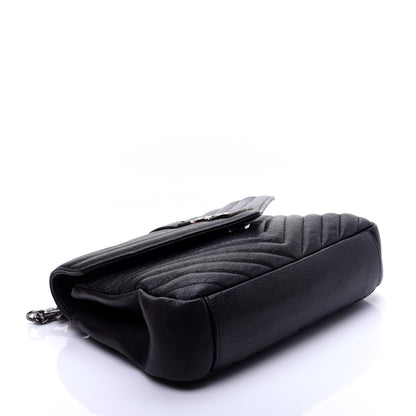 Saint Laurent Sheepskin Matelasse Chevron Monogram Medium College Bag Black 4 of 11