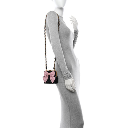 Chanel Patent Crumpled Lambskin Shiny Lambskin Quilted Maxi Bow Clutch With Chain Black Pink 2 of 11