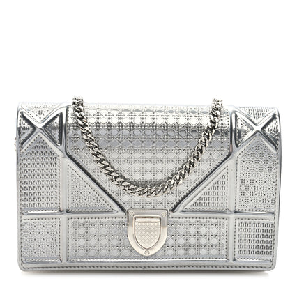Christian Dior Metallic Patent Micro-Cannage Diorama Wallet on Chain Pouch Silver 1 of 10