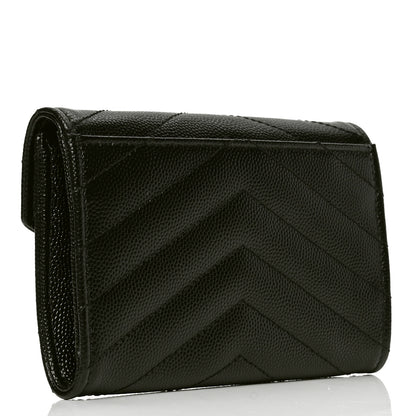Saint Laurent Grain De Poudre Matelasse Chevron Small Monogram Envelope Wallet Black 2 of 4