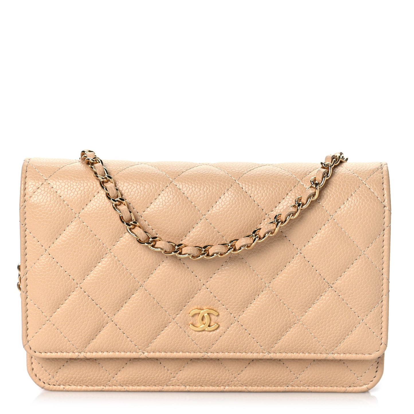Caviar Quilted Wallet On Chain WOC Beige
