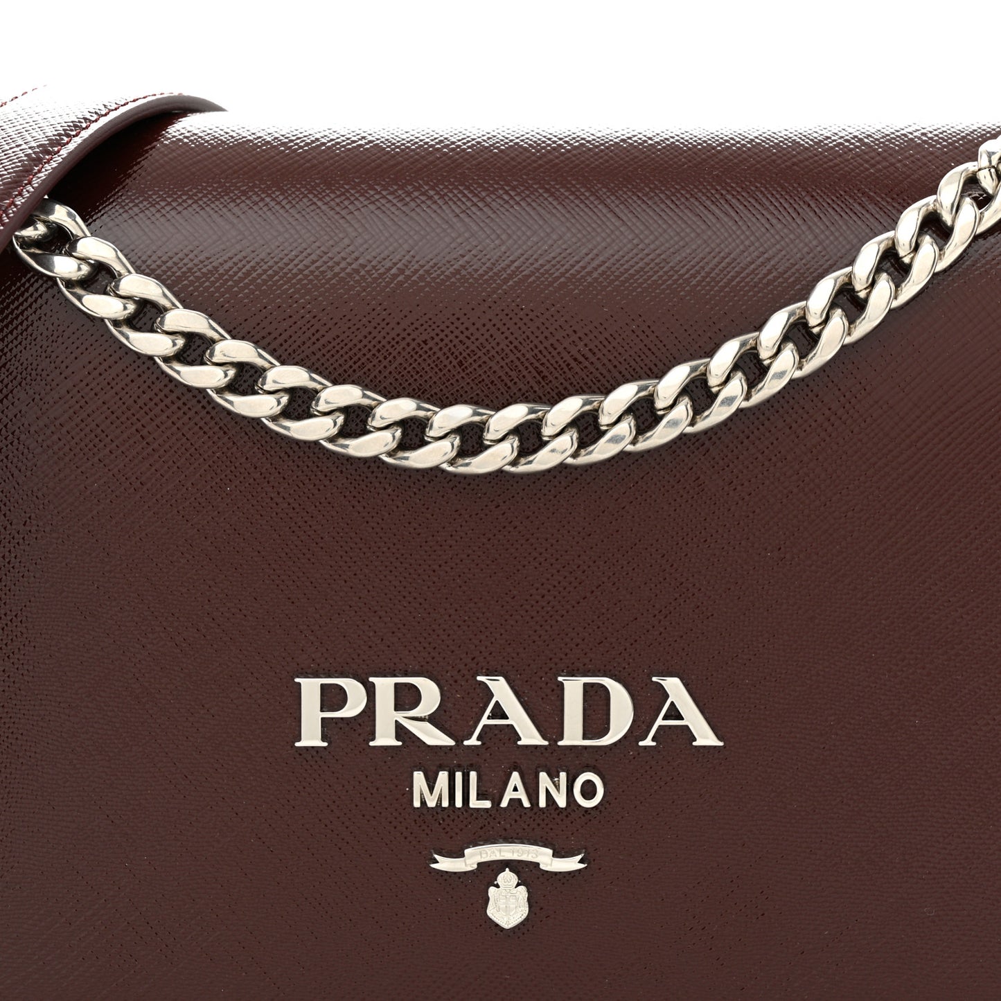 Saffiano Vernice Flap Chain Crossbody Granato