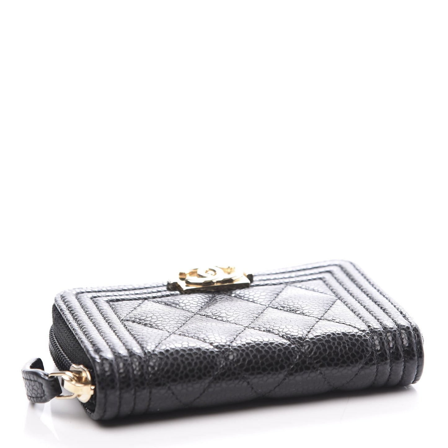 Caviar Quilted Boy Zip Around Coin Purse Wallet Black