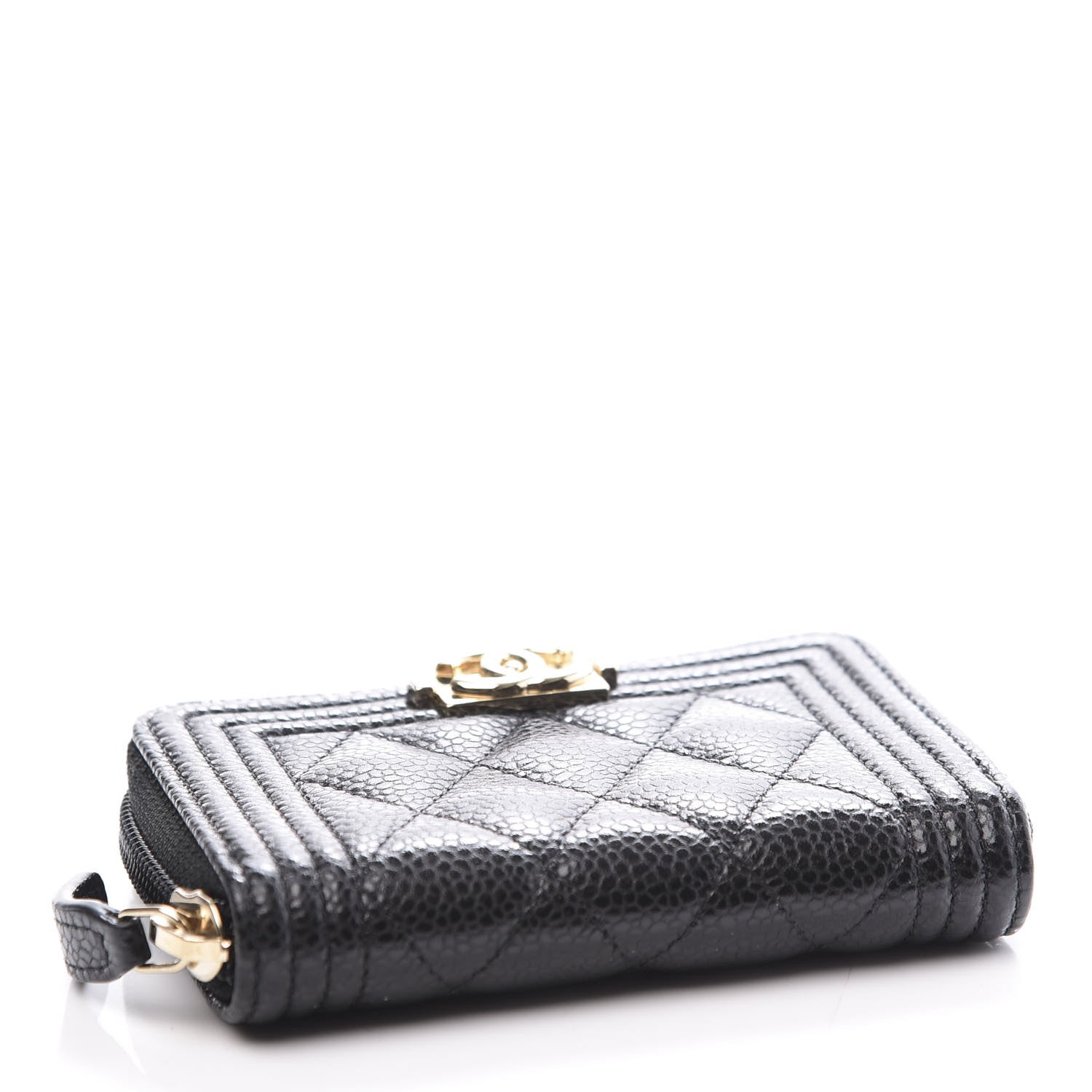 Chanel Caviar Quilted Boy Zip Around Coin Purse Wallet Black 3 of 9