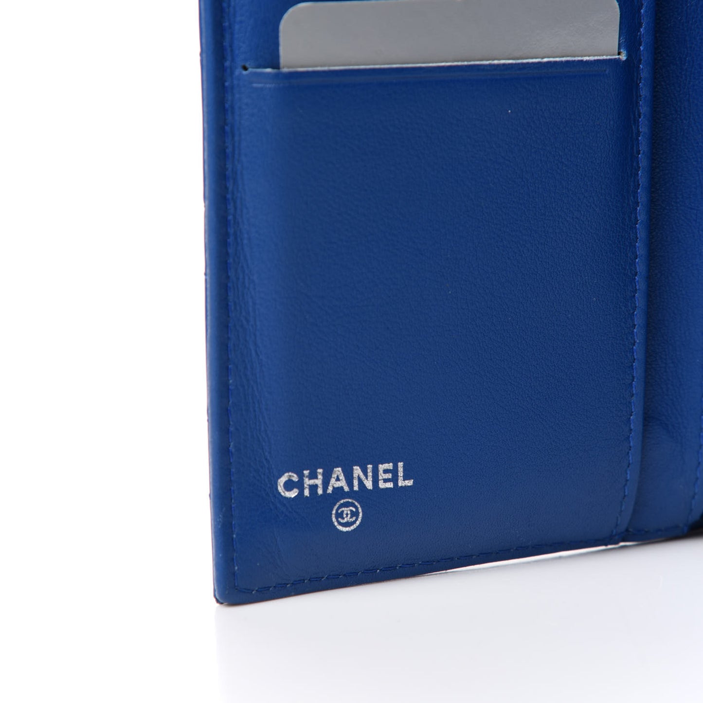 Patent Calfskin Quilted Large Flap Wallet Blue