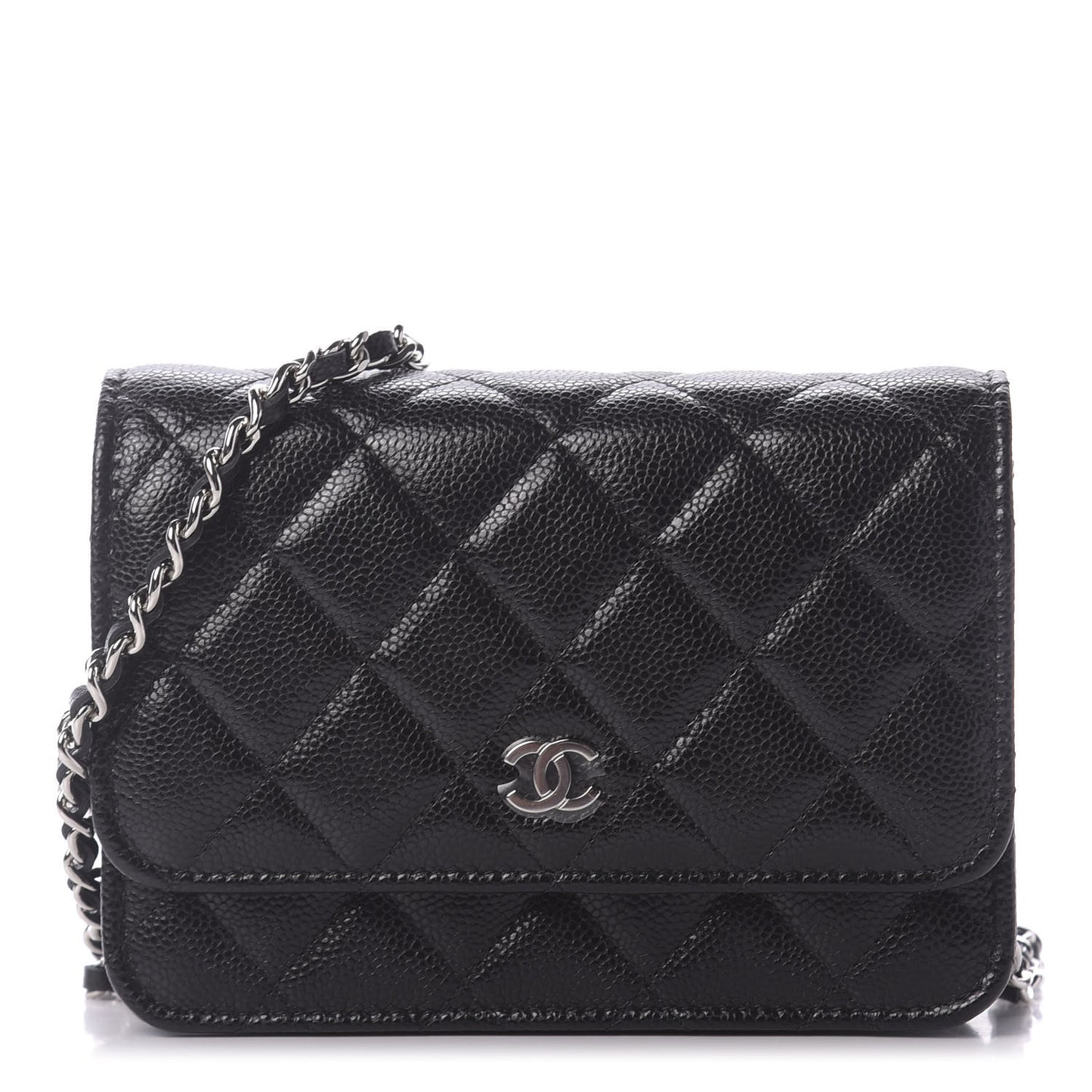 Caviar Quilted Mini Wallet On Chain WOC Black