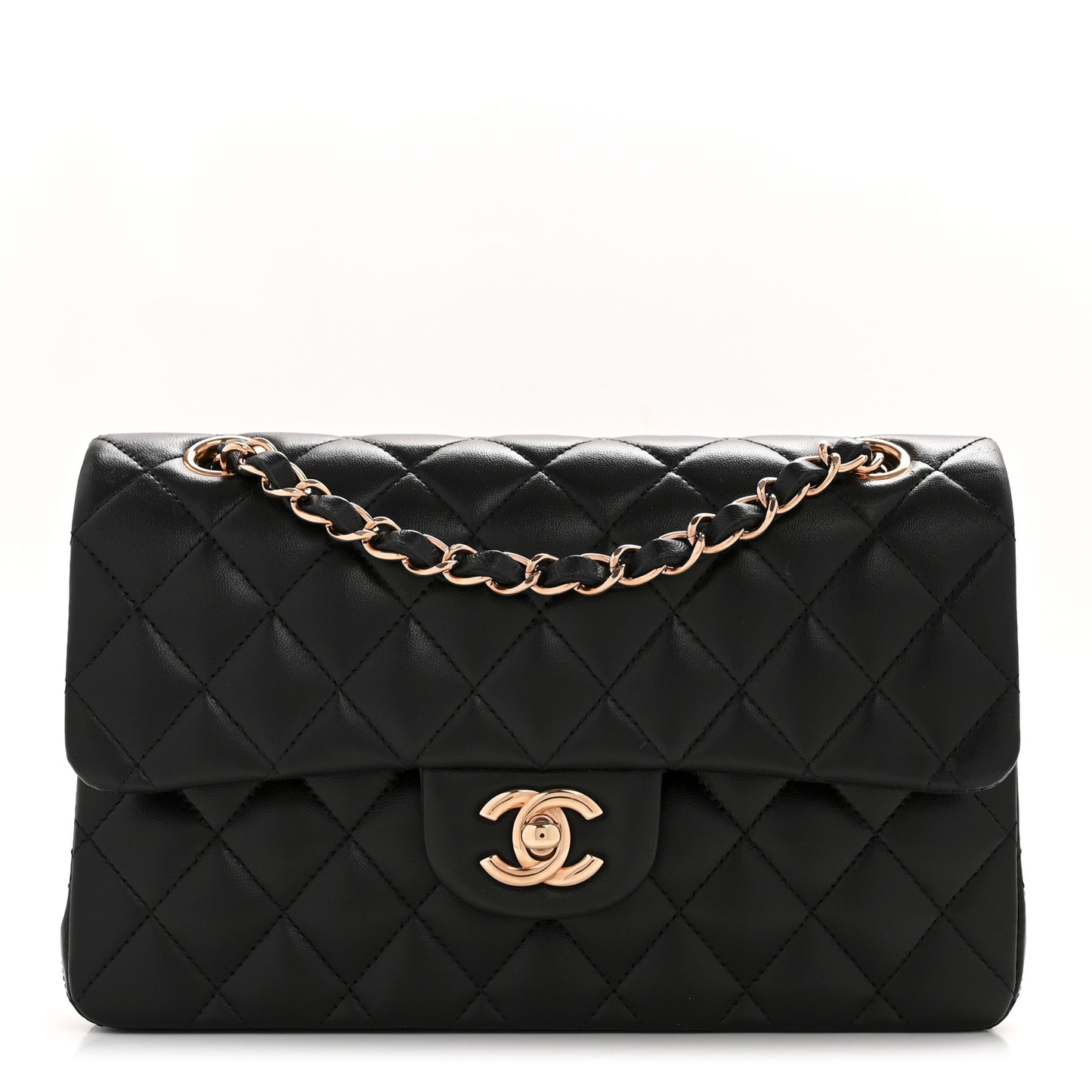 Lambskin Quilted Small Double Flap Black