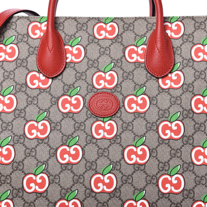 Gucci GG Supreme Monogram Apple Dollar Calfskin Large Retro Interlocking G Tote Bag Beige Ebony Multicolor Lobster Red 10 of 11