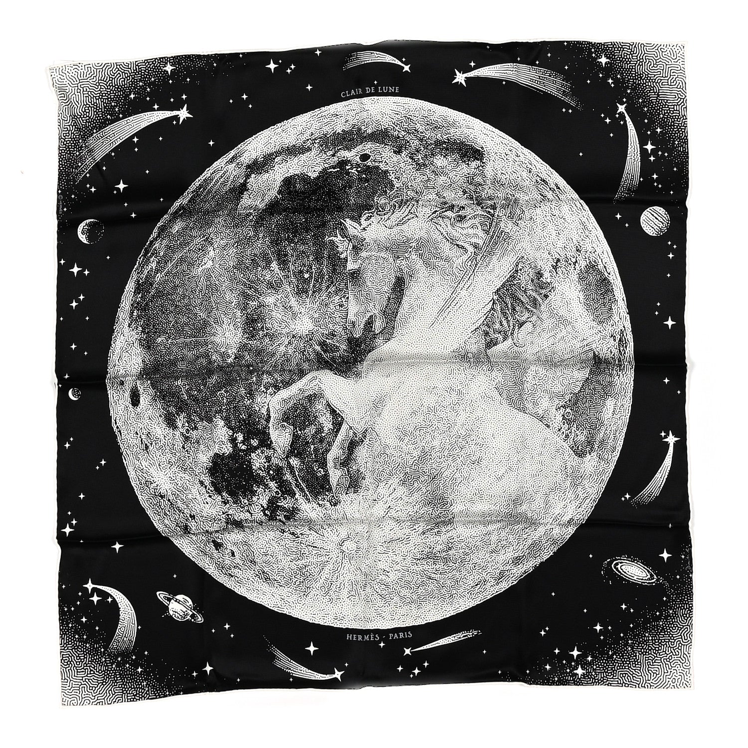 Hermes Silk Clair De Lune Double Face Scarf 70 Black White 1 of 5