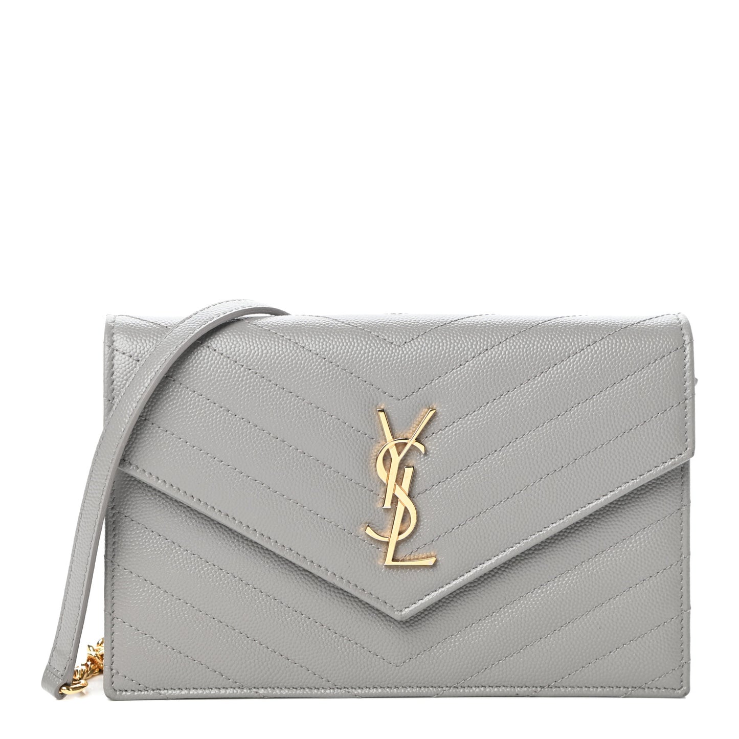 Grain De Poudre Matelasse Chevron Monogram Envelope Chain Wallet Oyster Grey