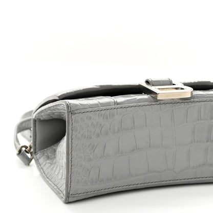 Balenciaga Shiny Calfskin Crocodile Embossed Hourglass Top Handle Bag XS Balenciaga Grey 9 of 13
