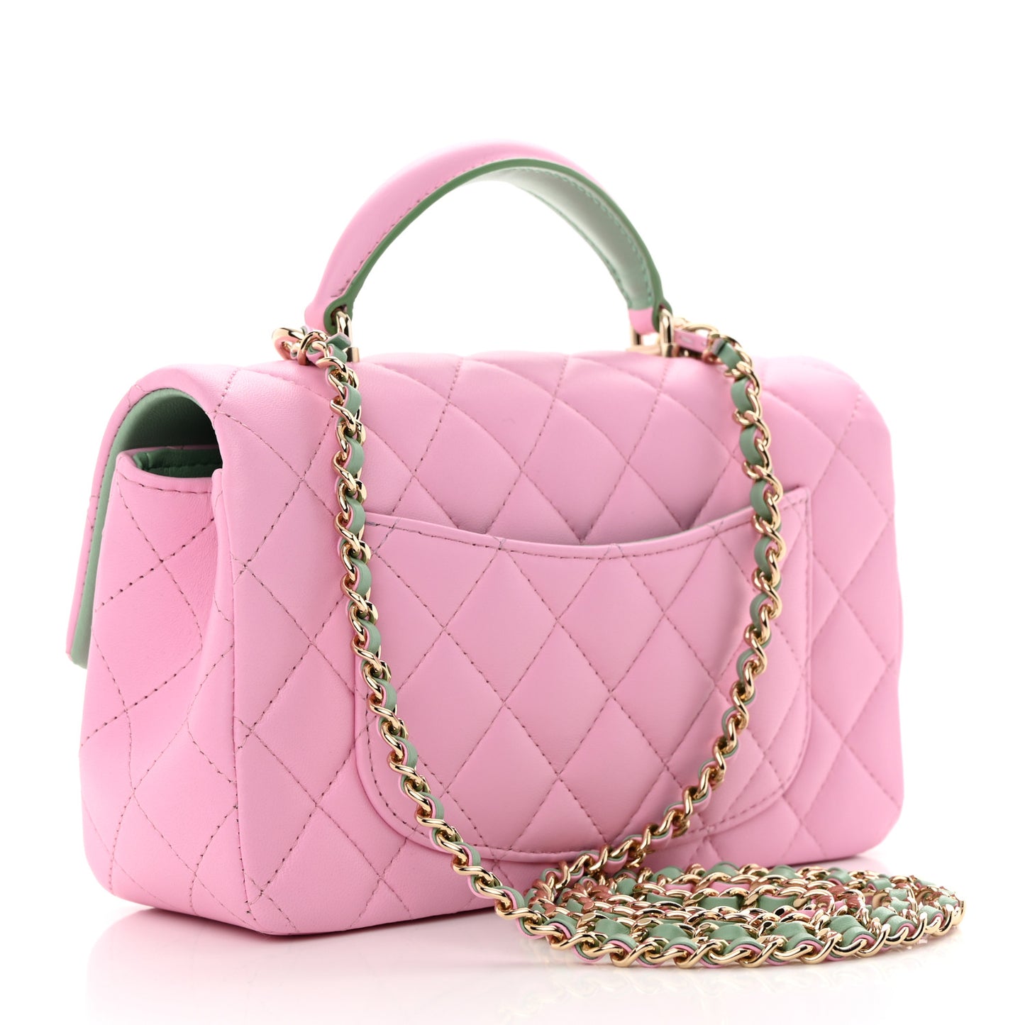 Lambskin Quilted Mini Top Handle Rectangular Flap Lilac Light Green