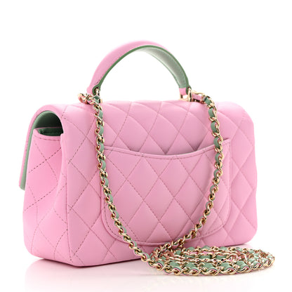 Chanel Lambskin Quilted Mini Top Handle Rectangular Flap Lilac Light Green 3 of 11