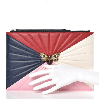 Gucci Calfskin Trapuntata Queen Margaret Oversized Zip Pouch Blue Agata Hibiscus Red Mystic White Sugar Pink 2 of 8