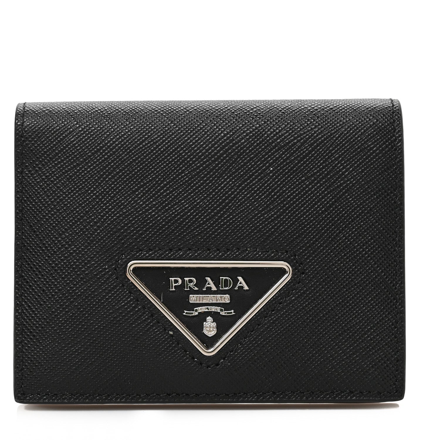 Prada Saffiano Small Triangle Bi-Fold Wallet Black 1 of 6