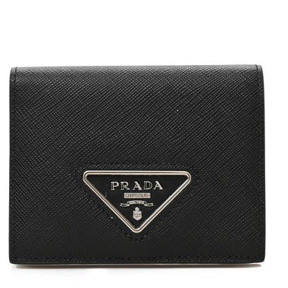 Prada Saffiano Small Triangle Bi-Fold Wallet Black 1 of 6