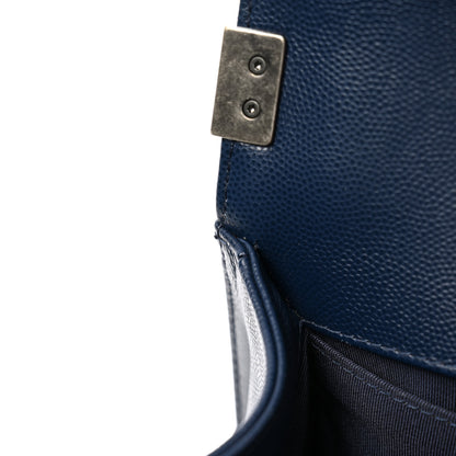 Chanel Caviar Chevron Quilted Small Boy Flap Navy Blue 12 of 13