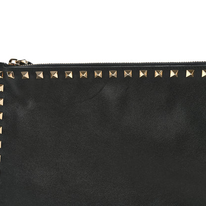 Valentino Garavani Pebbled Calfskin Large Rockstud Zip Pouch Black 8 of 10