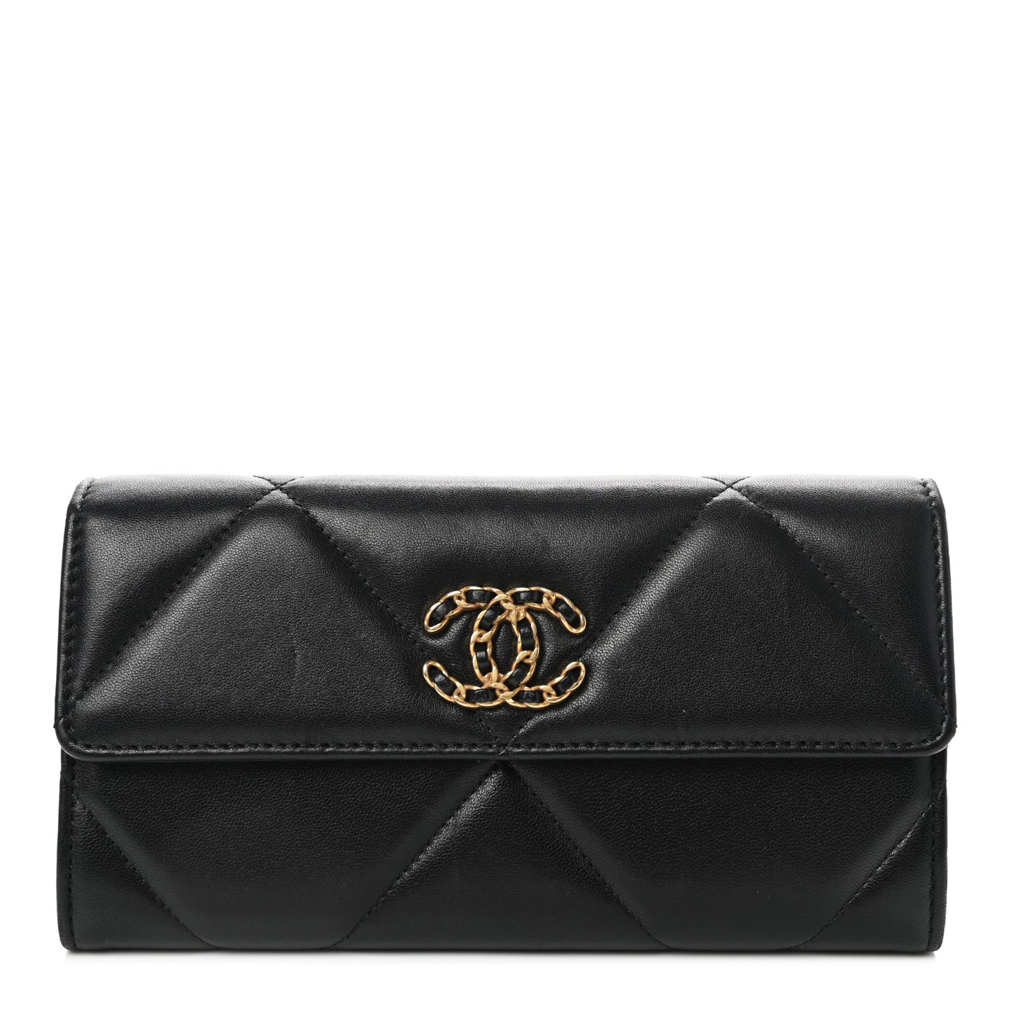 Lambskin Quilted Chanel 19 Flap Wallet Black