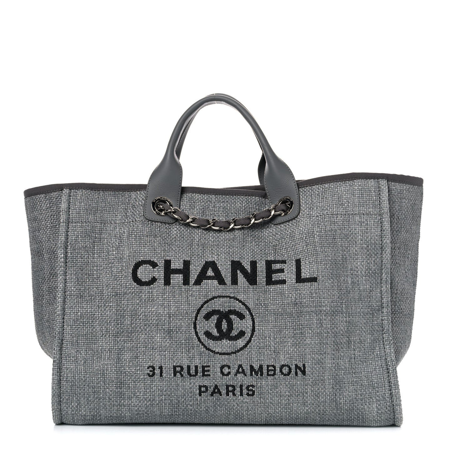 Woven Straw Raffia Medium Deauville Tote Grey