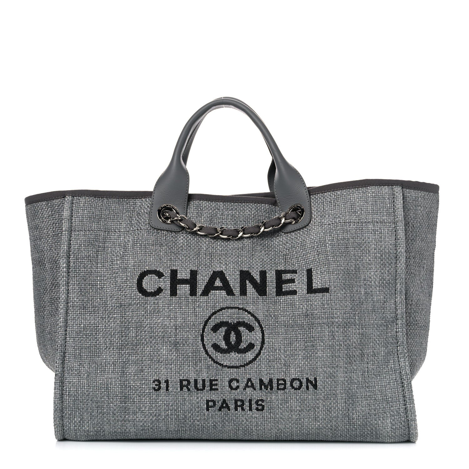 Chanel Woven Straw Raffia Medium Deauville Tote Grey 1 of 12