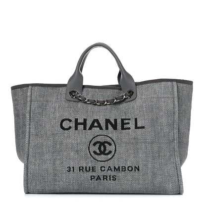 Chanel Woven Straw Raffia Medium Deauville Tote Grey 1 of 12