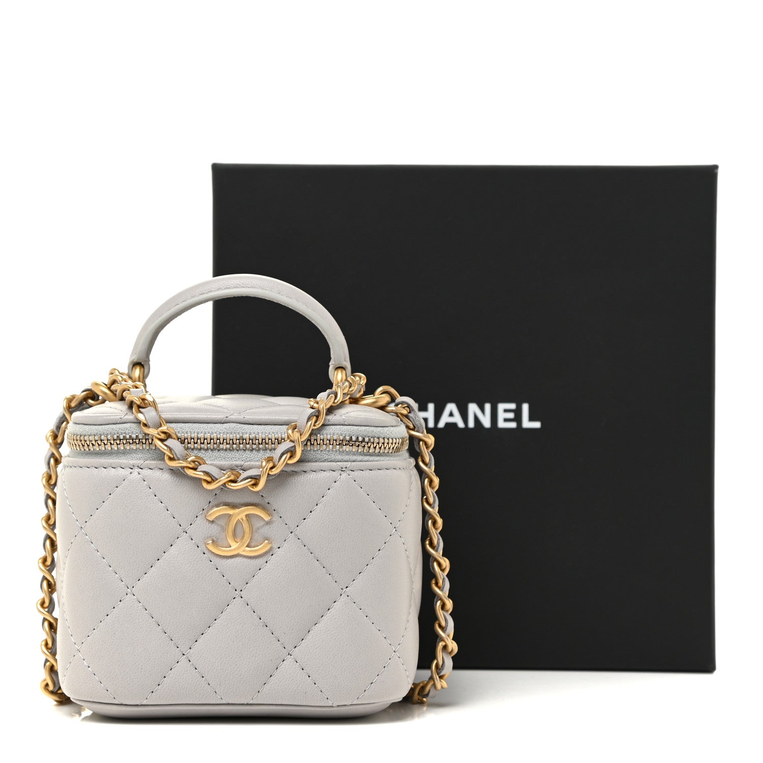 Chanel Lambskin Quilted Top Handle Mini Vanity Case With Chain Grey 12 of 12